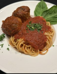 spaghetti and meatballs dish