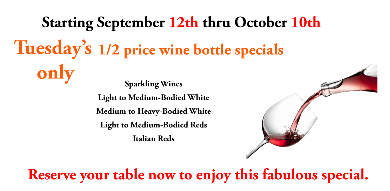1/2 Price Wine Bottle Specials